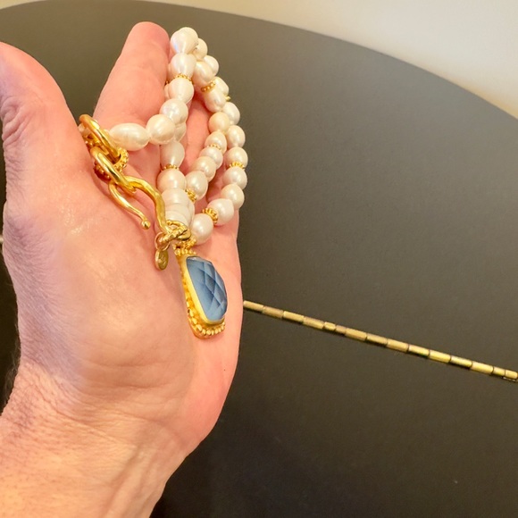 NWT Luxury Summer Authentic Julie Vos Pearl Iridescent Chalcedony Blue Necklace - Picture 15 of 17